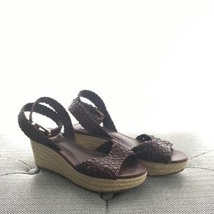 Vince Camuto Brown Braided Leather Wedge Heels 6.5